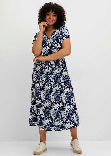 sheego Blumenkleid - tiefblau-gemustert