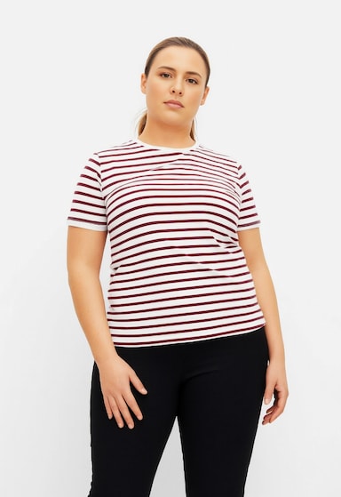 ONLY CARMAKOMA Kurzarmshirt - cloud dancer stripes:ruby wine