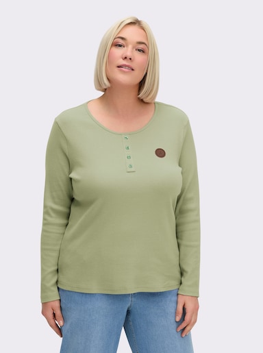 Langarmshirt mit Zierknopfleiste - lindgrün