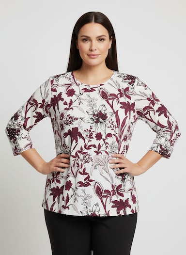 Print-Shirt mit 3/4-Ärmeln - ecru-burgund-bedruckt