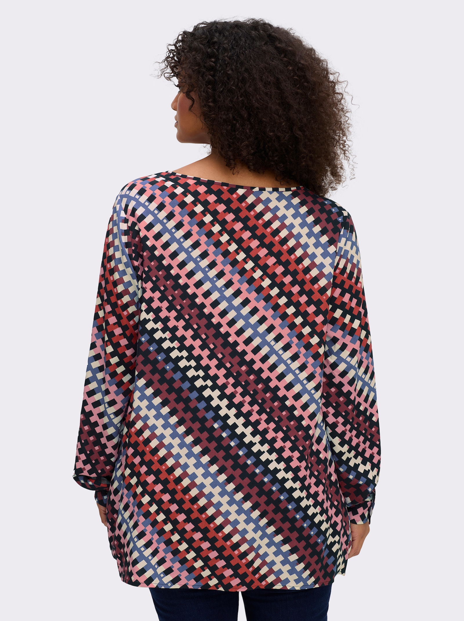 Schlupfbluse mit grafischem Muster - schwarz-flamingo-bedruckt