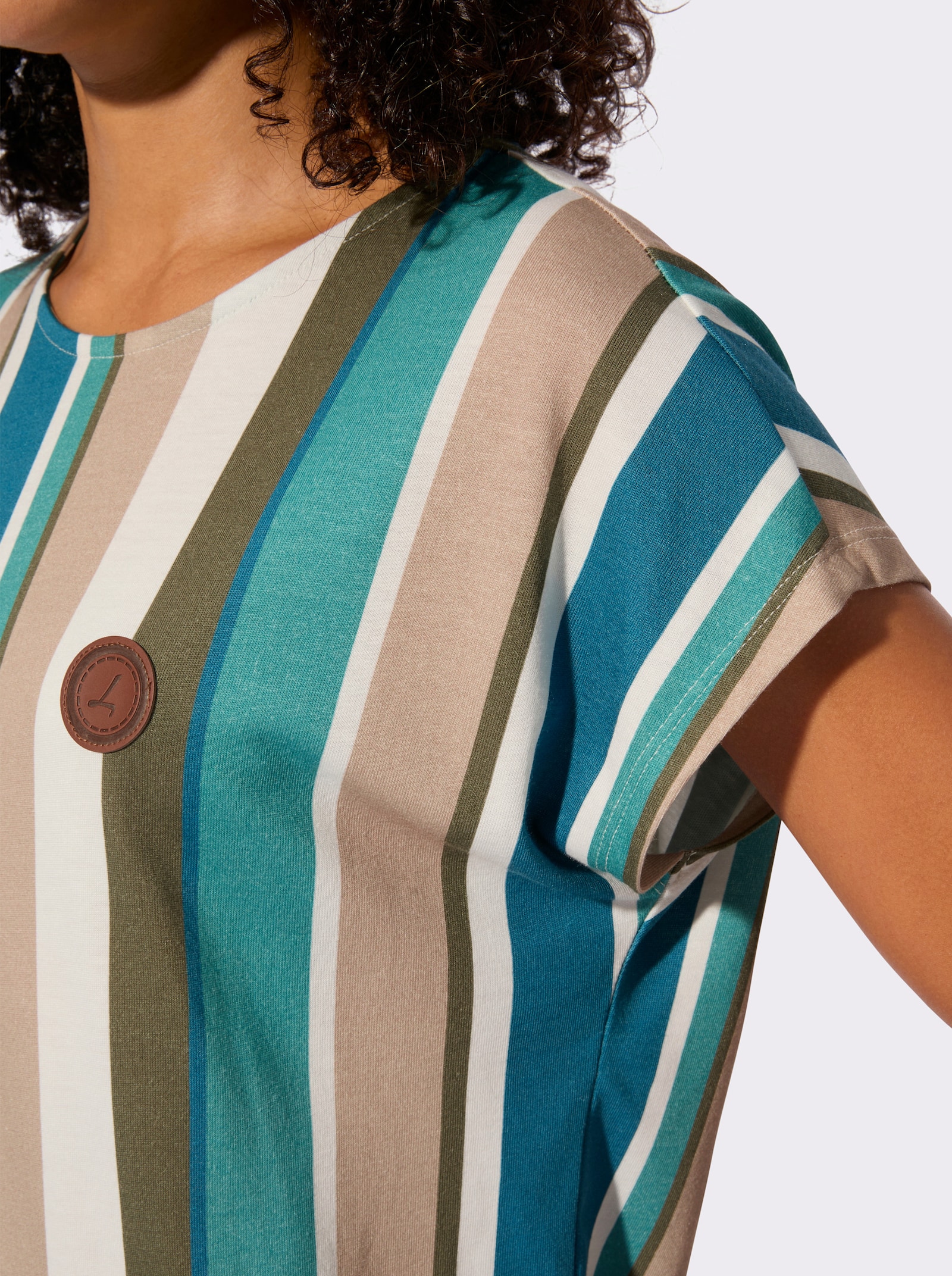 Rundhalsshirt im Baumwolle-Modal-Mix - khaki-ozean-gestreift