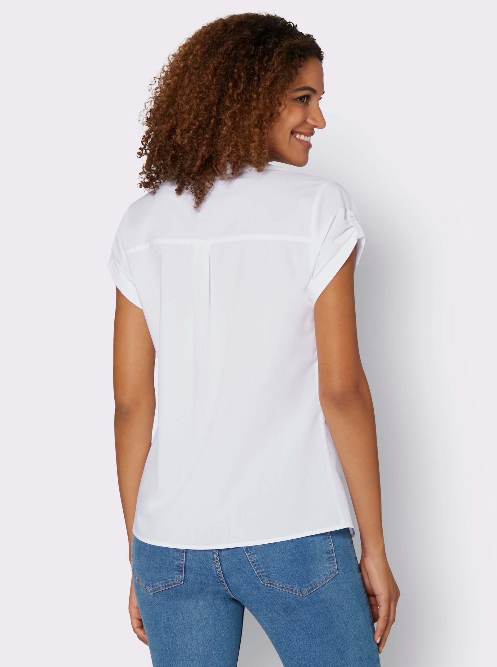 Kurzarmbluse mit Rückenfalte - weiß