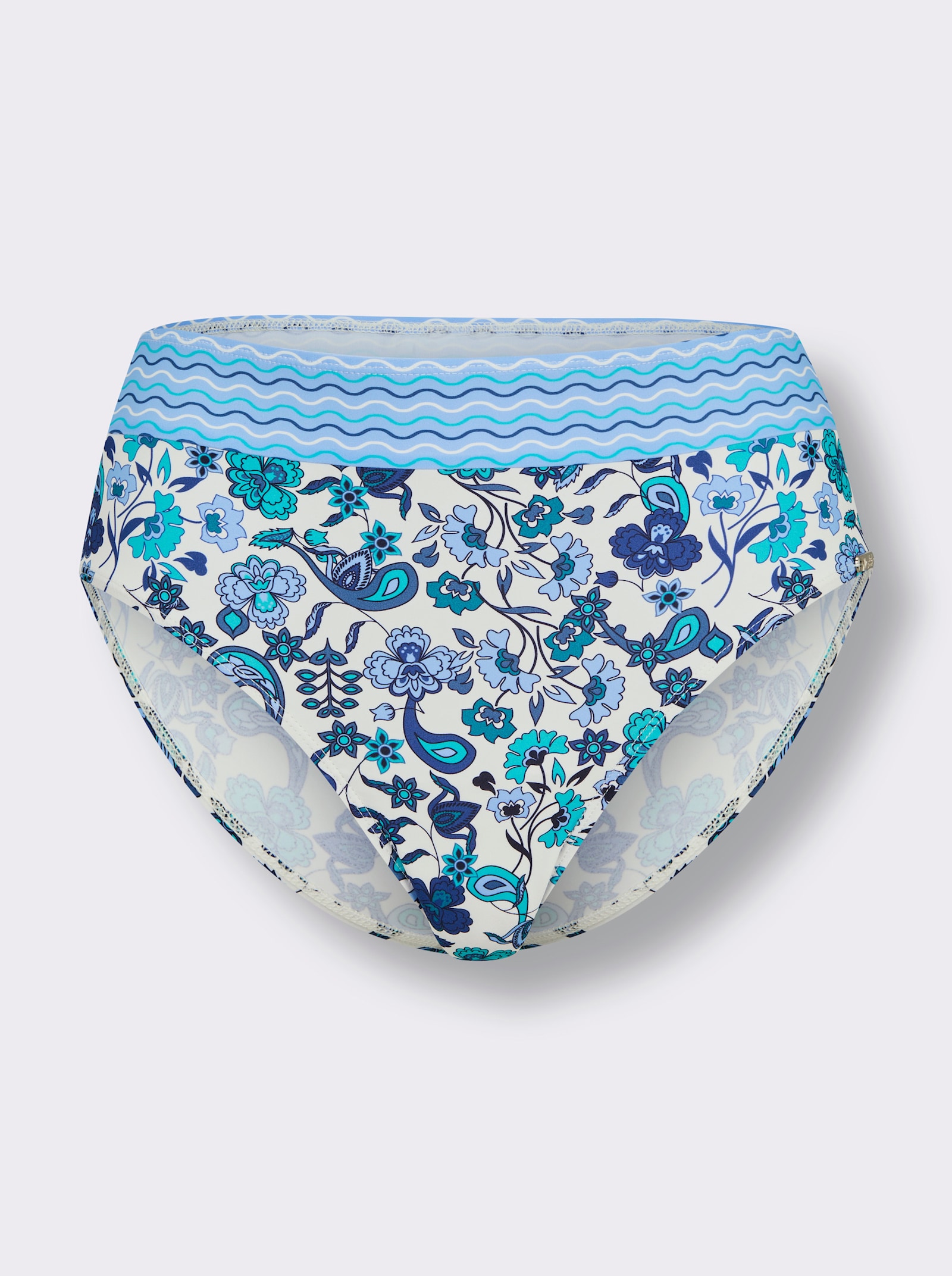 Bikini-Slip mit elastischem Bund - jeansblau-topas-bedruckt