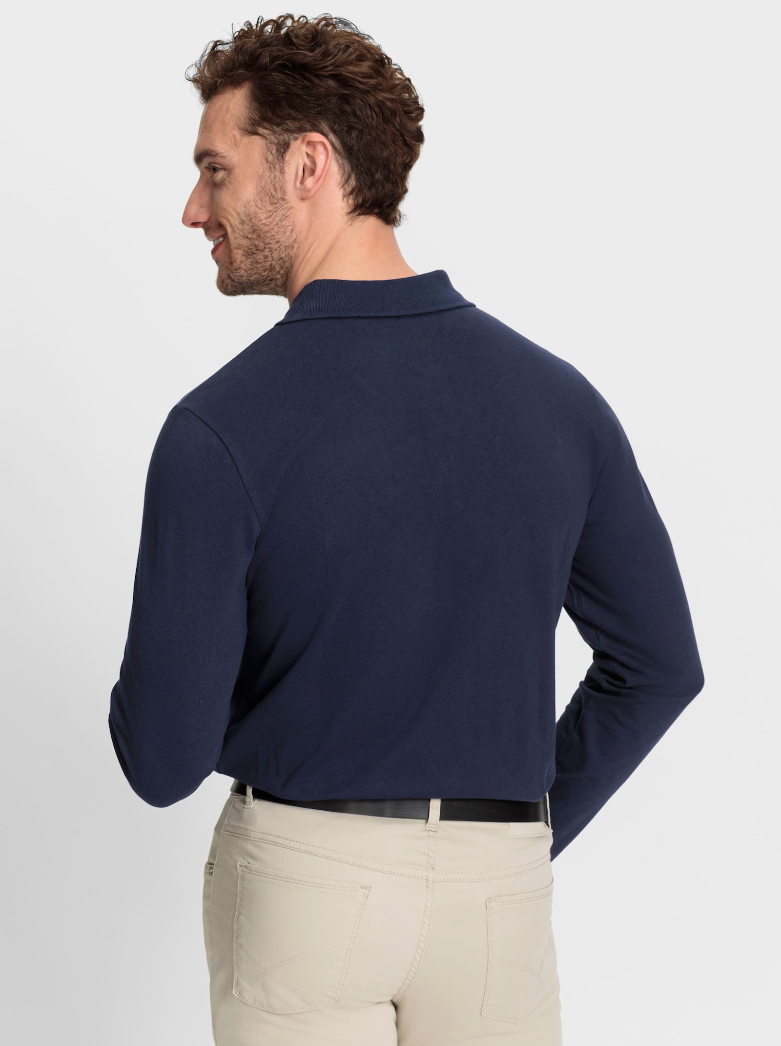 Marco Donati Langarm-Poloshirt - marine-jeansblau-bedruckt