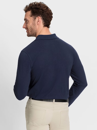 Marco Donati Langarm-Poloshirt - marine-jeansblau-bedruckt