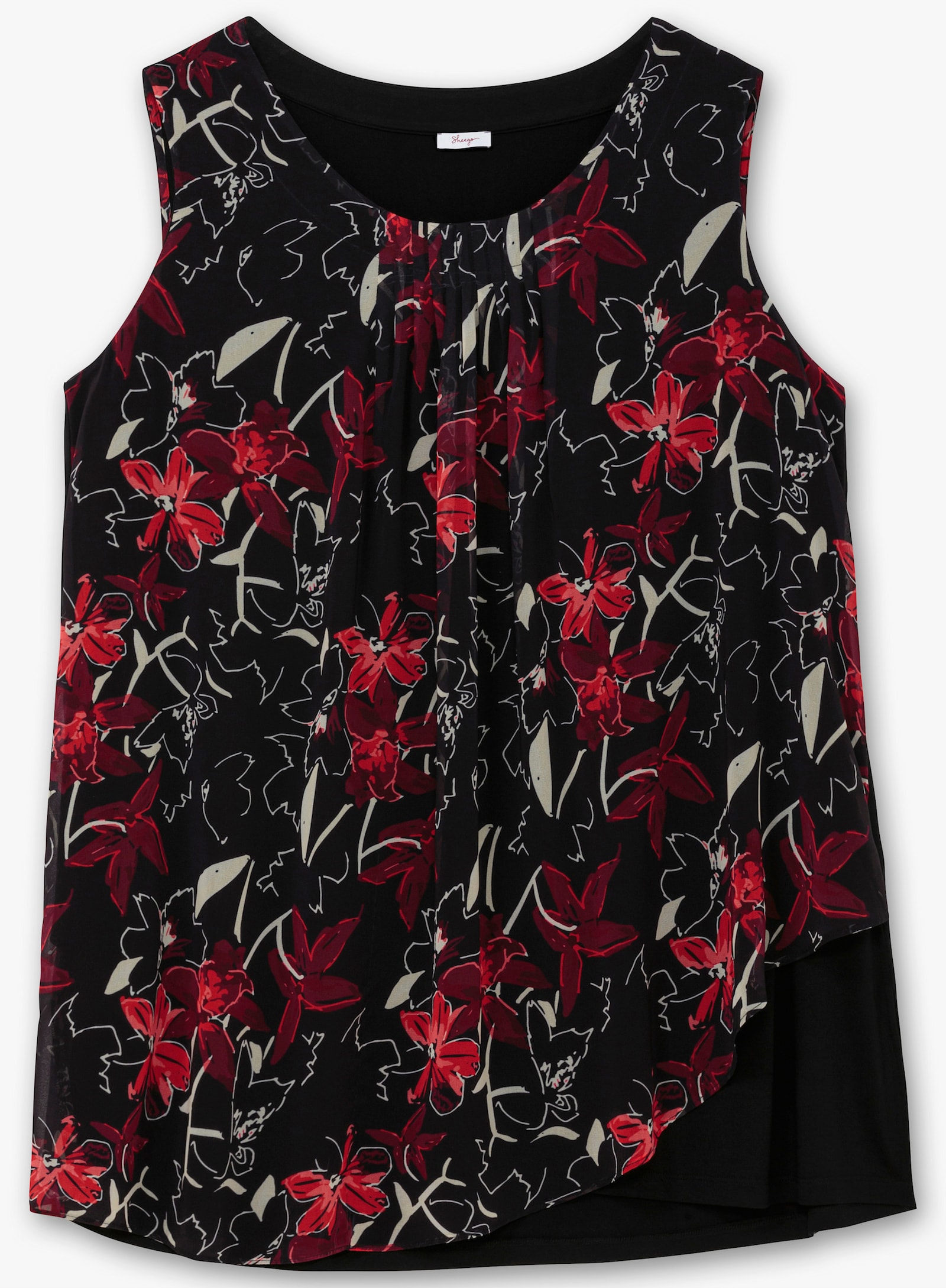 sheego Blusentop in Lagenoptik - schwarz-gemustert