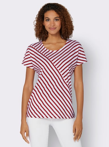Streifenshirt mit überschnittenen Schultern - kirsche-weiß-gestreift