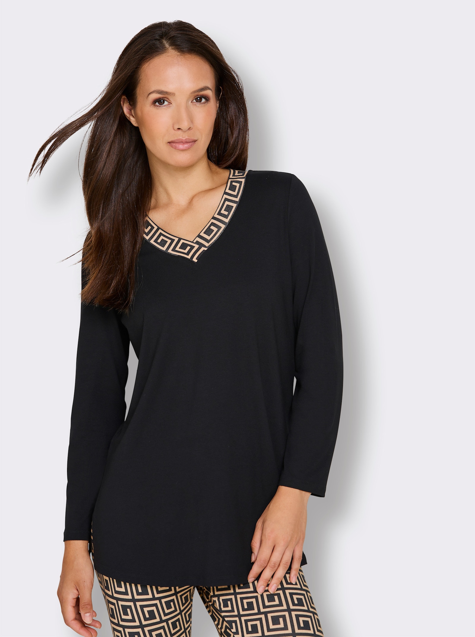 CREATION L PREMIUM Modal-Longshirt - schwarz-camel