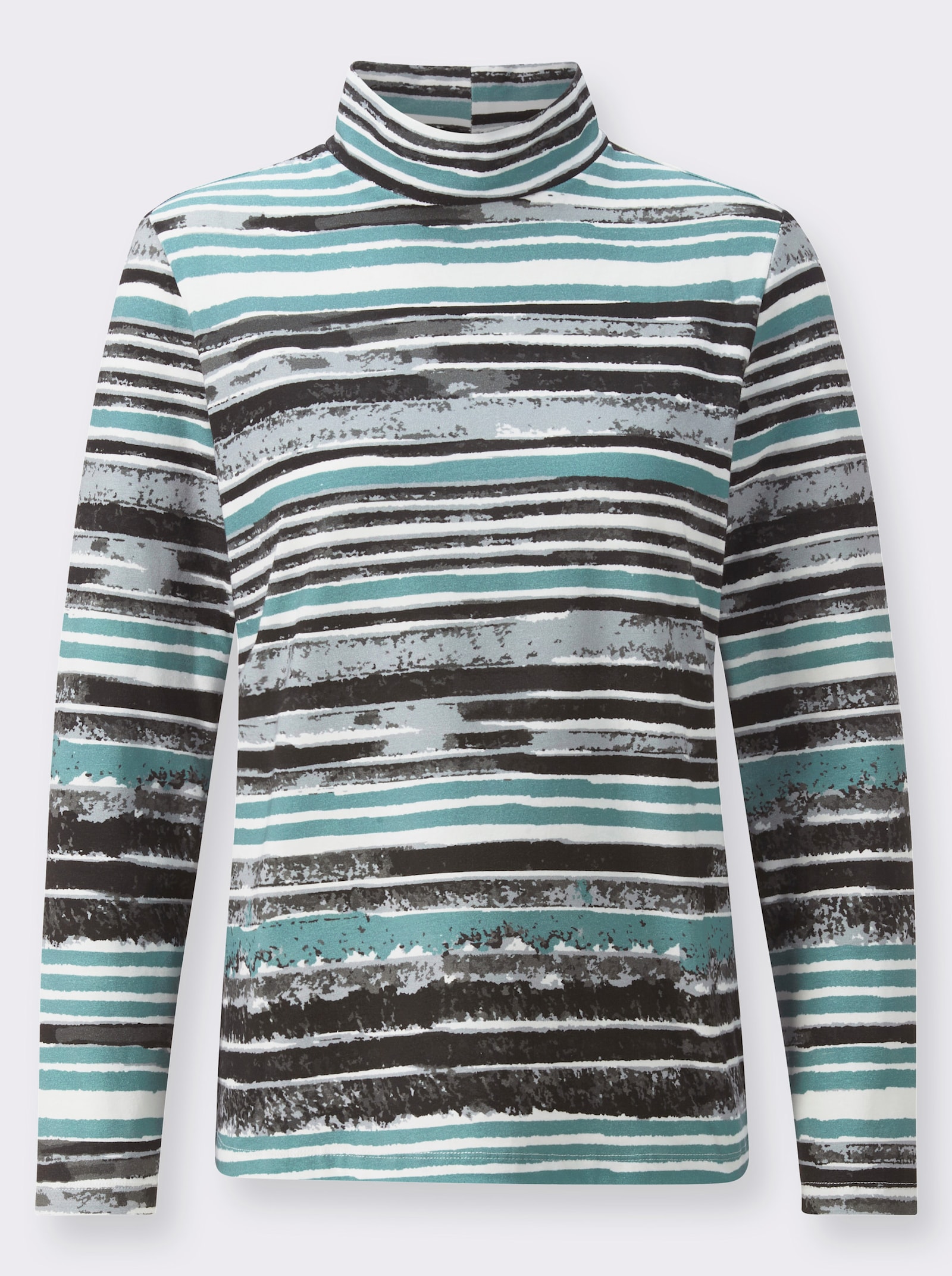 Stehkragenshirt mit Druck-Dessin - steingrau-salbei-bedruckt