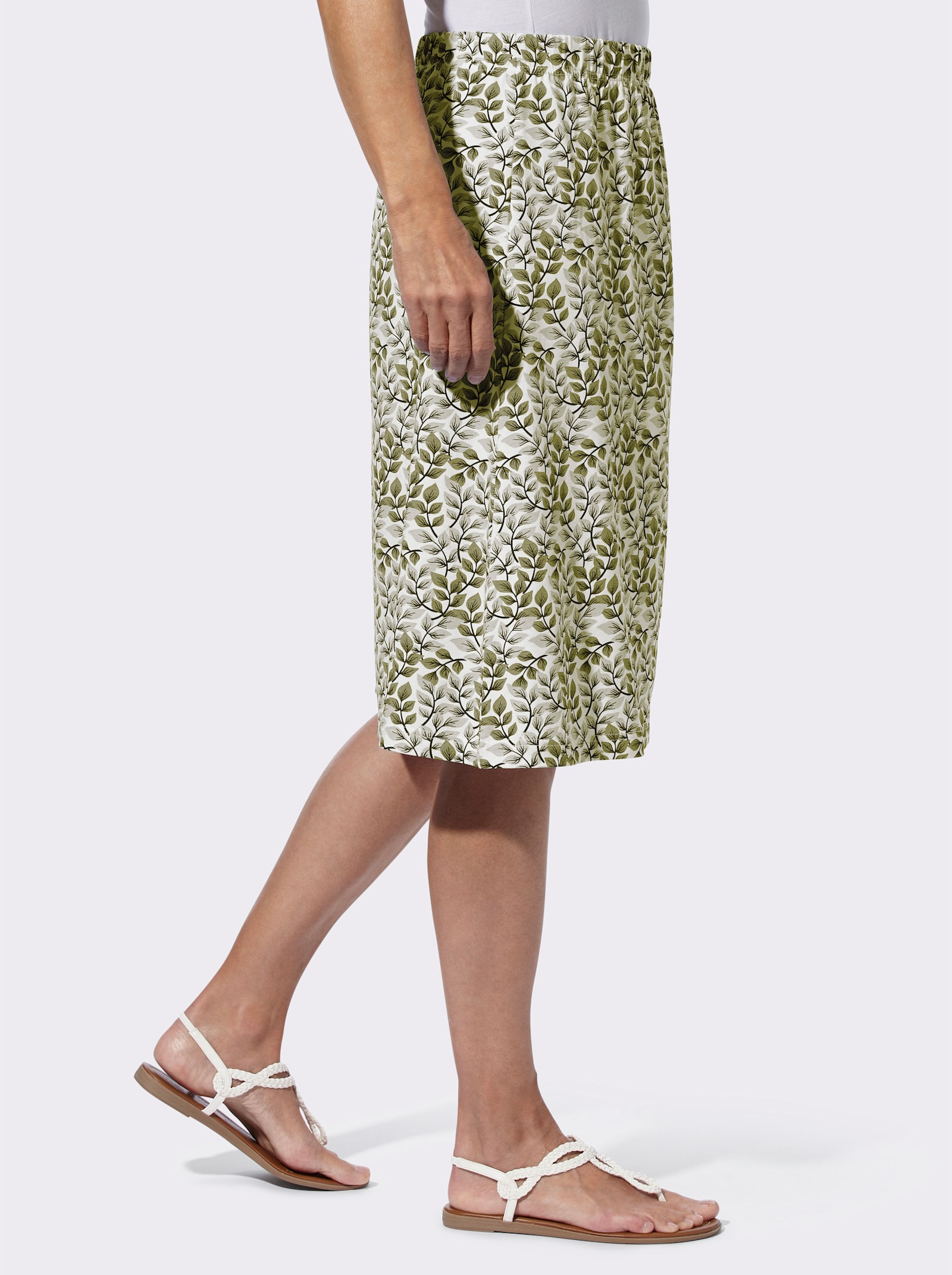 Schlupfrock mit Rundum-Dehnbund - ecru-oliv-bedruckt