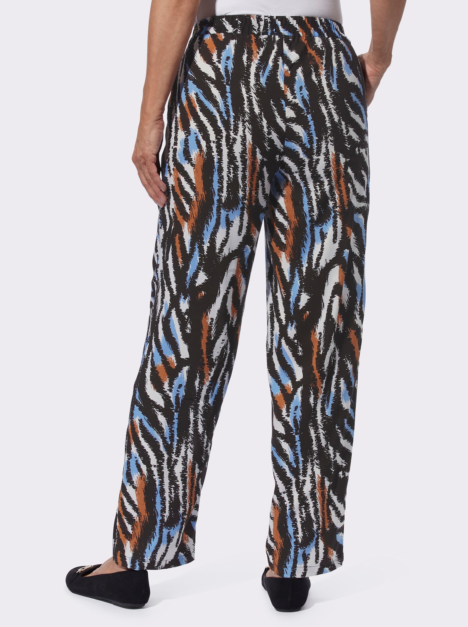 Freizeithose mit Animal-Print, reine Viskose - schwarz-bedruckt