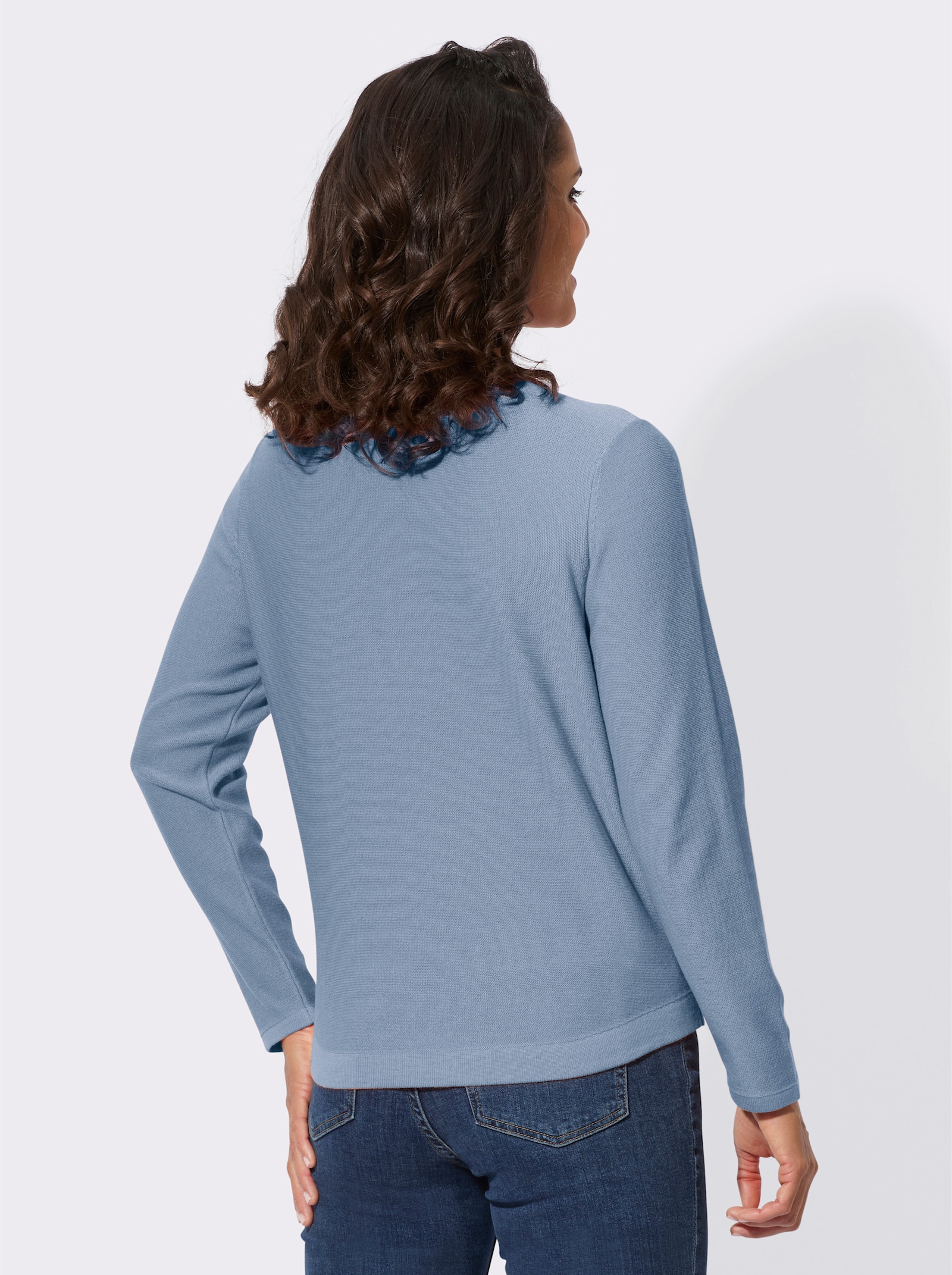 V-Ausschnitt-Pullover in Linksstrick-Optik - bleu