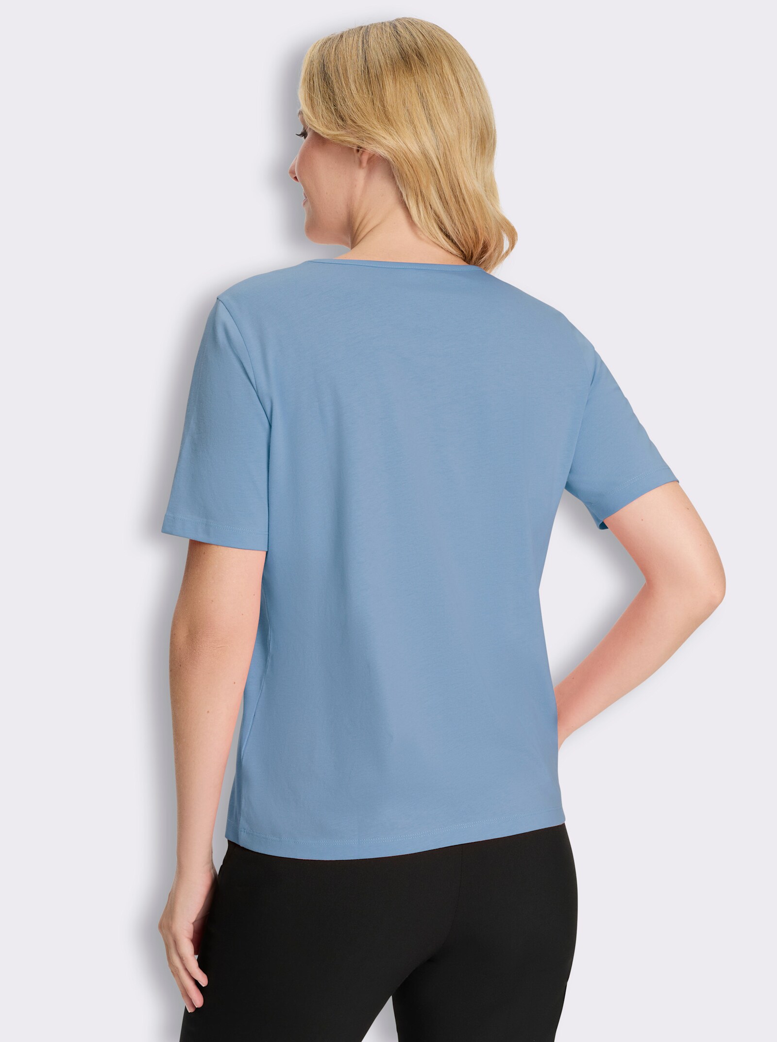 Kurzarmshirt mit Büten-Motiv - himmelblau-ozean