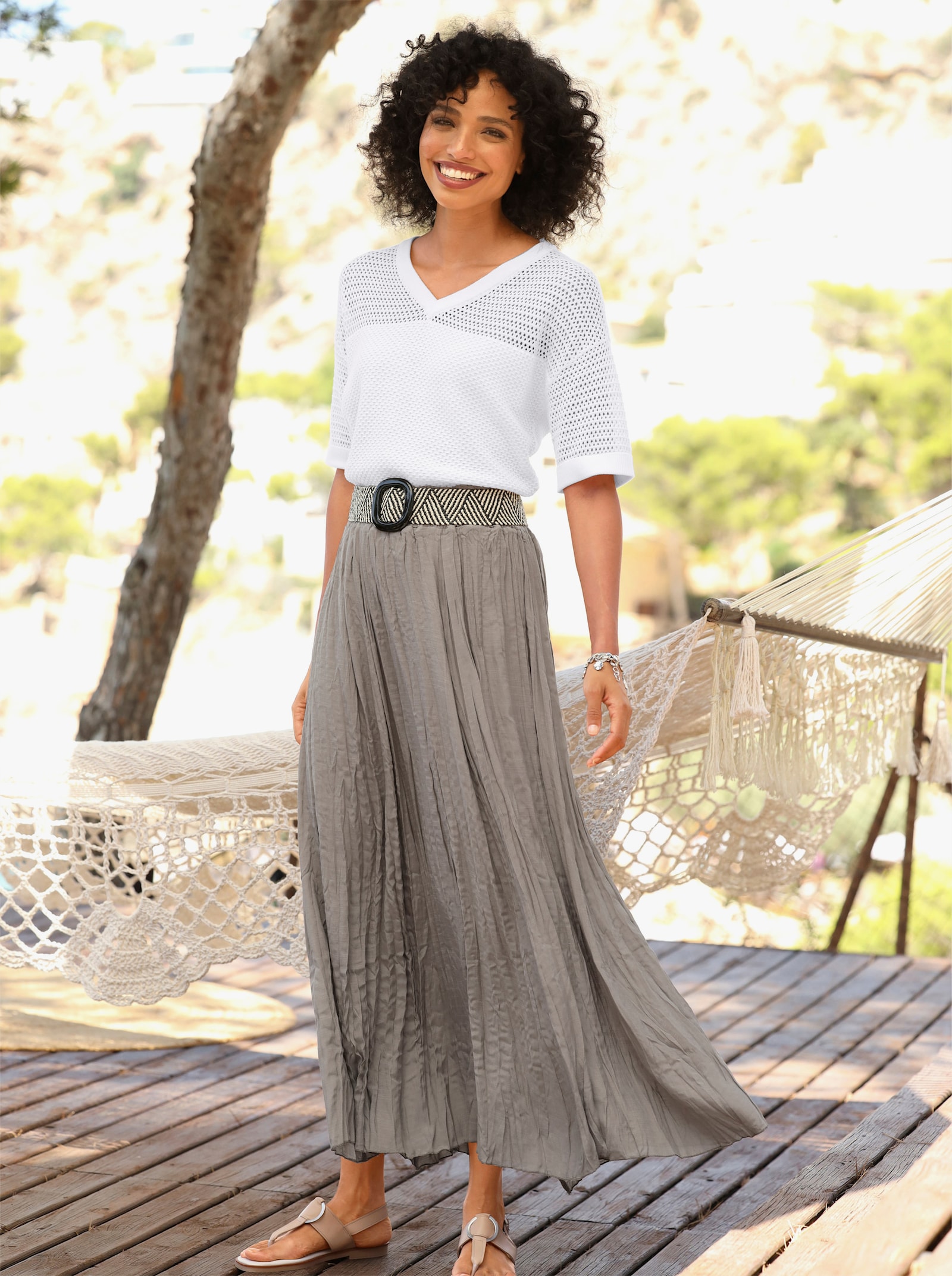 heine Bahnenrock mit Crinkle-Effekt - taupe