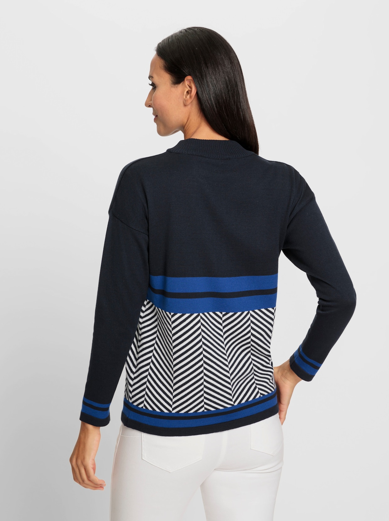 heine Pullover van jacquard - marine/ecru gedessineerd