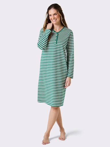 wäschepur Nachthemden - grün-weiß + steingrau-weiß