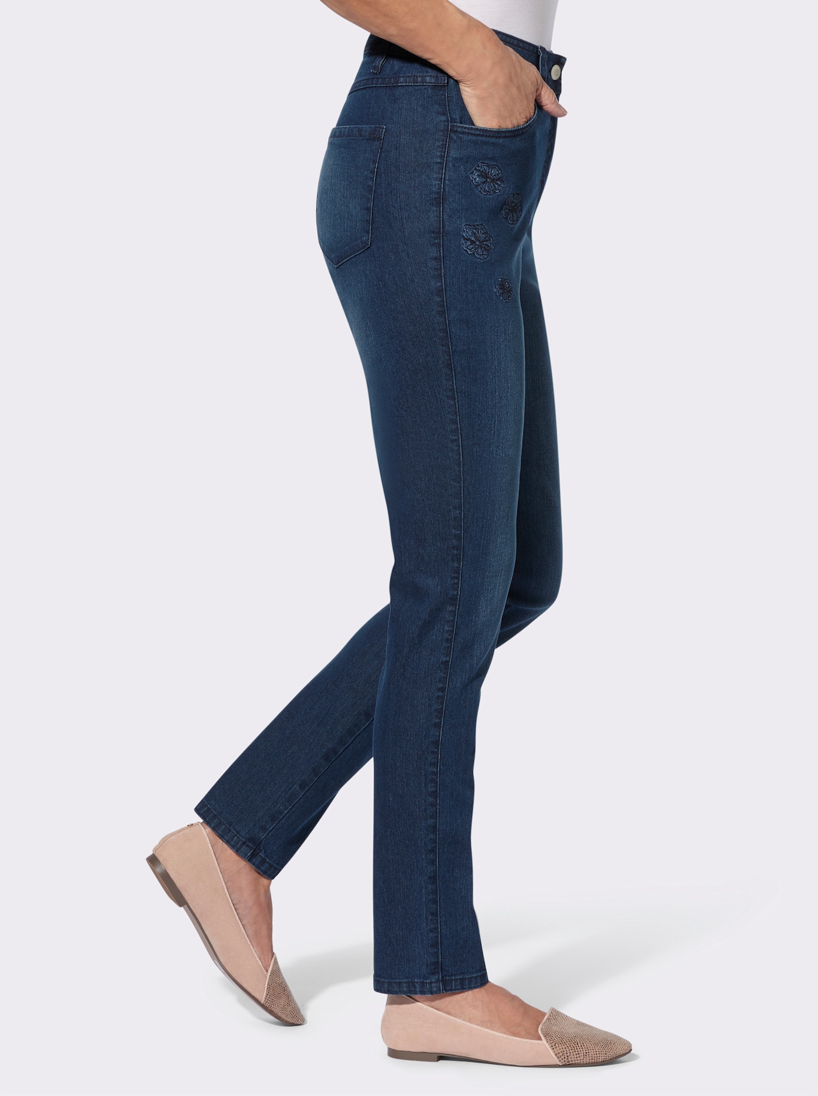 Jeans met bloemenborduursel - blue-stonewashed