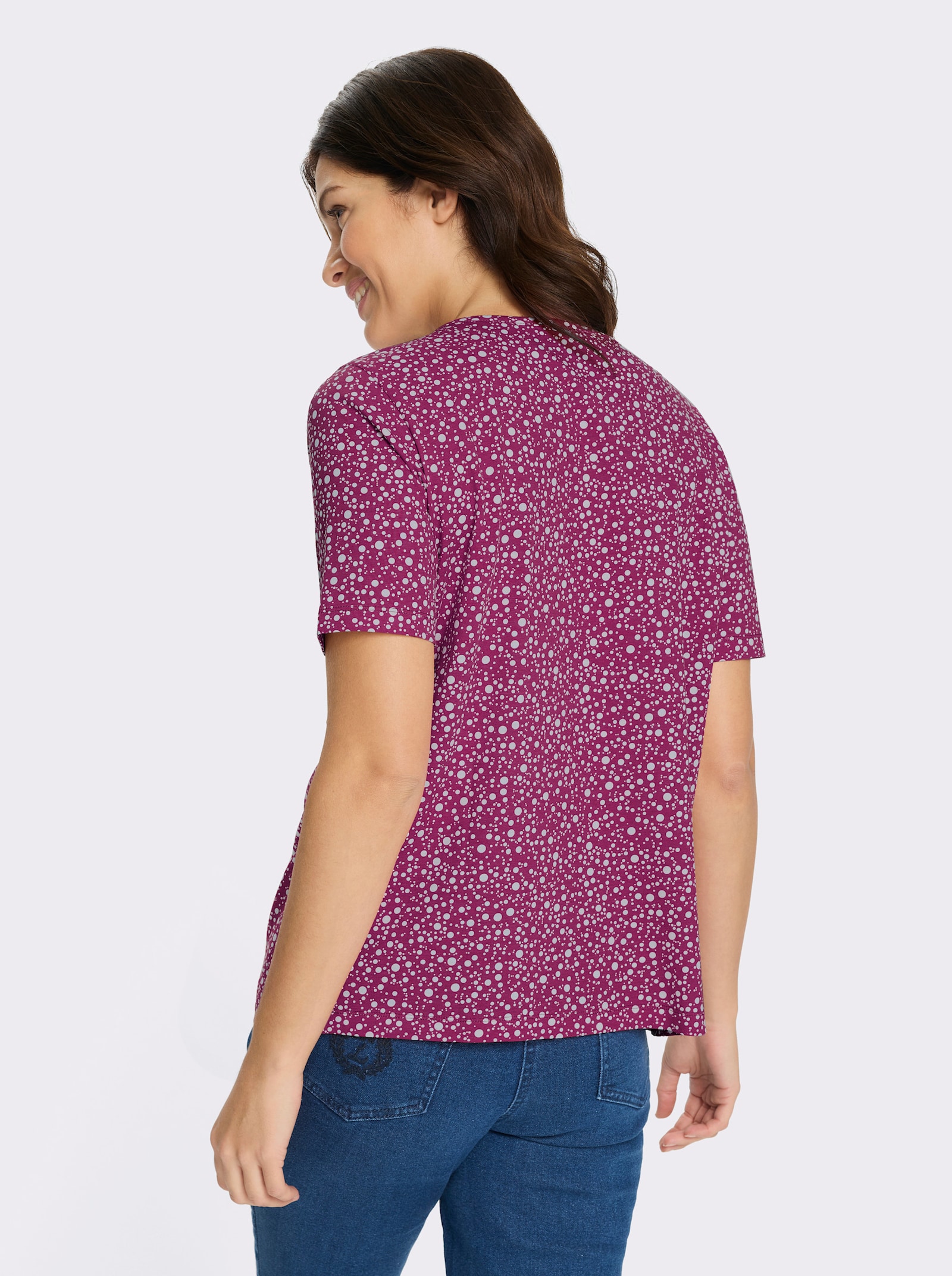 Kurzarmshirt im Punktedessin - magenta-weiß-bedruckt