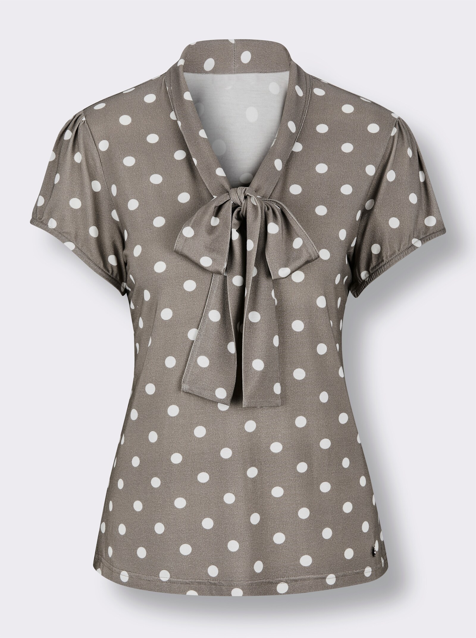 CREATION L PREMIUM Print-Shirt mit Schluppe und Flügelärmeln - taupe-ecru-getupft