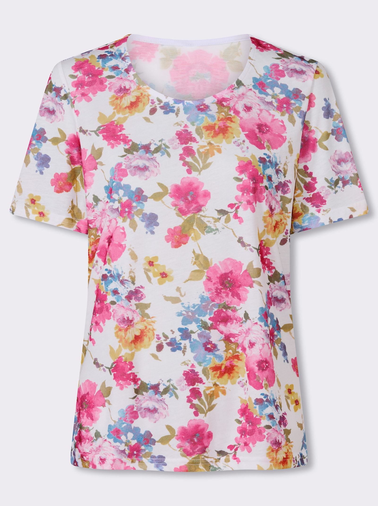 Shirt met ronde hals en bloemetjesprint rondom - wit/fuchsia geprint