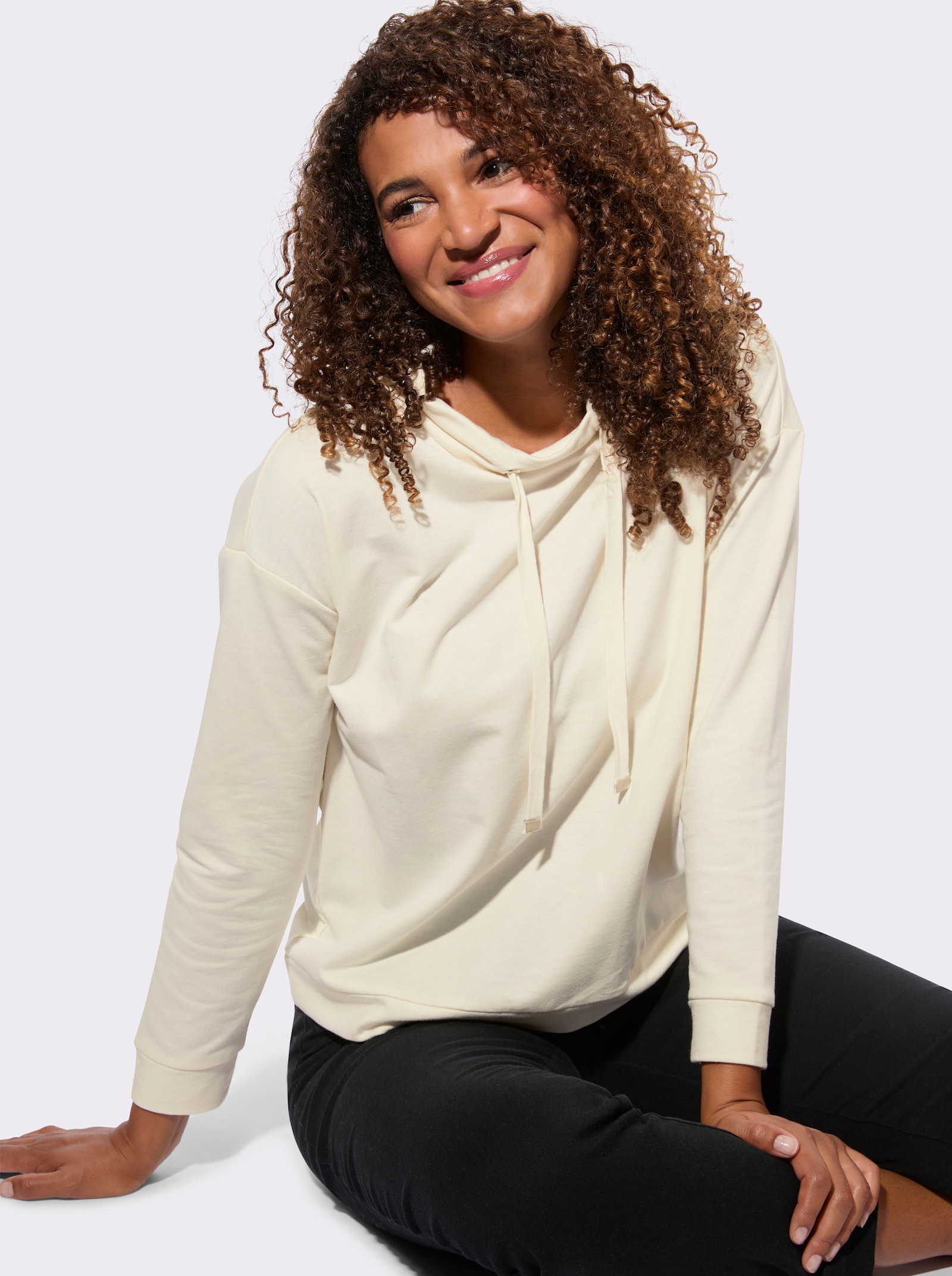 Sweatshirt mit Kordelzug - champagner