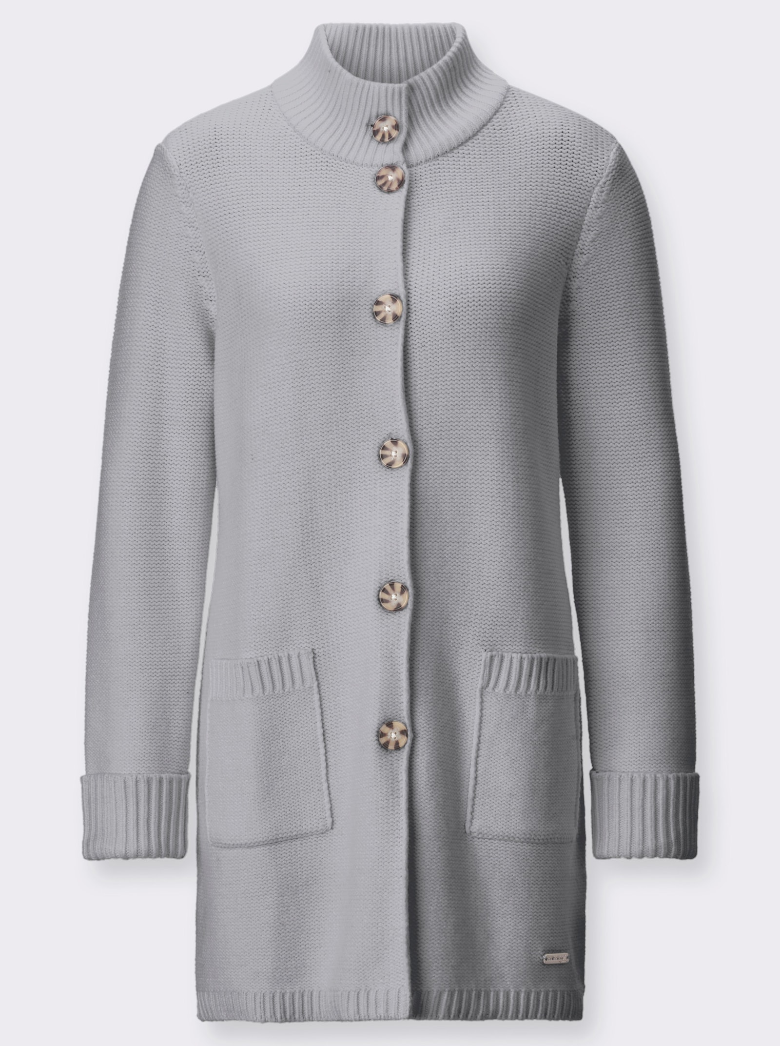 Longstrickjacke im modischen Linksstrick - steingrau-meliert