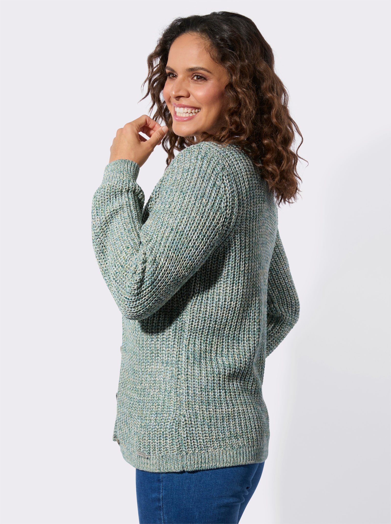 Strickjacke mit elastischen Ripp-Bündchen - lindgrün-bleu-meliert