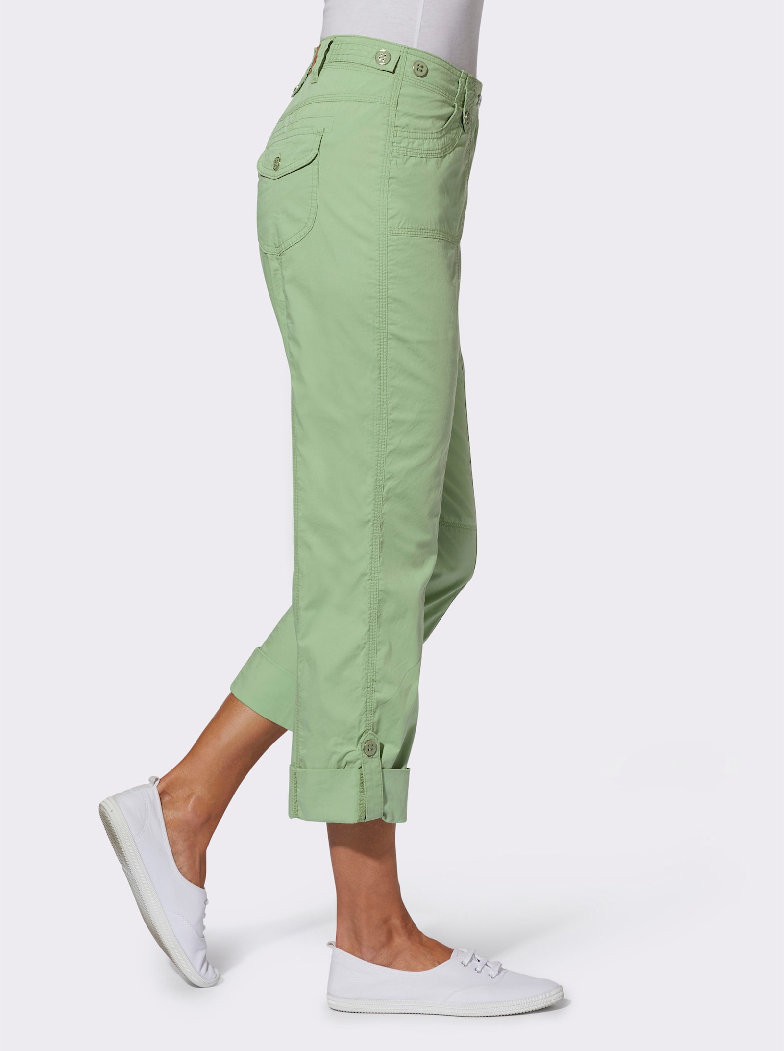 Baumwollhose mit krempelbaren Beinen - eucalyptus