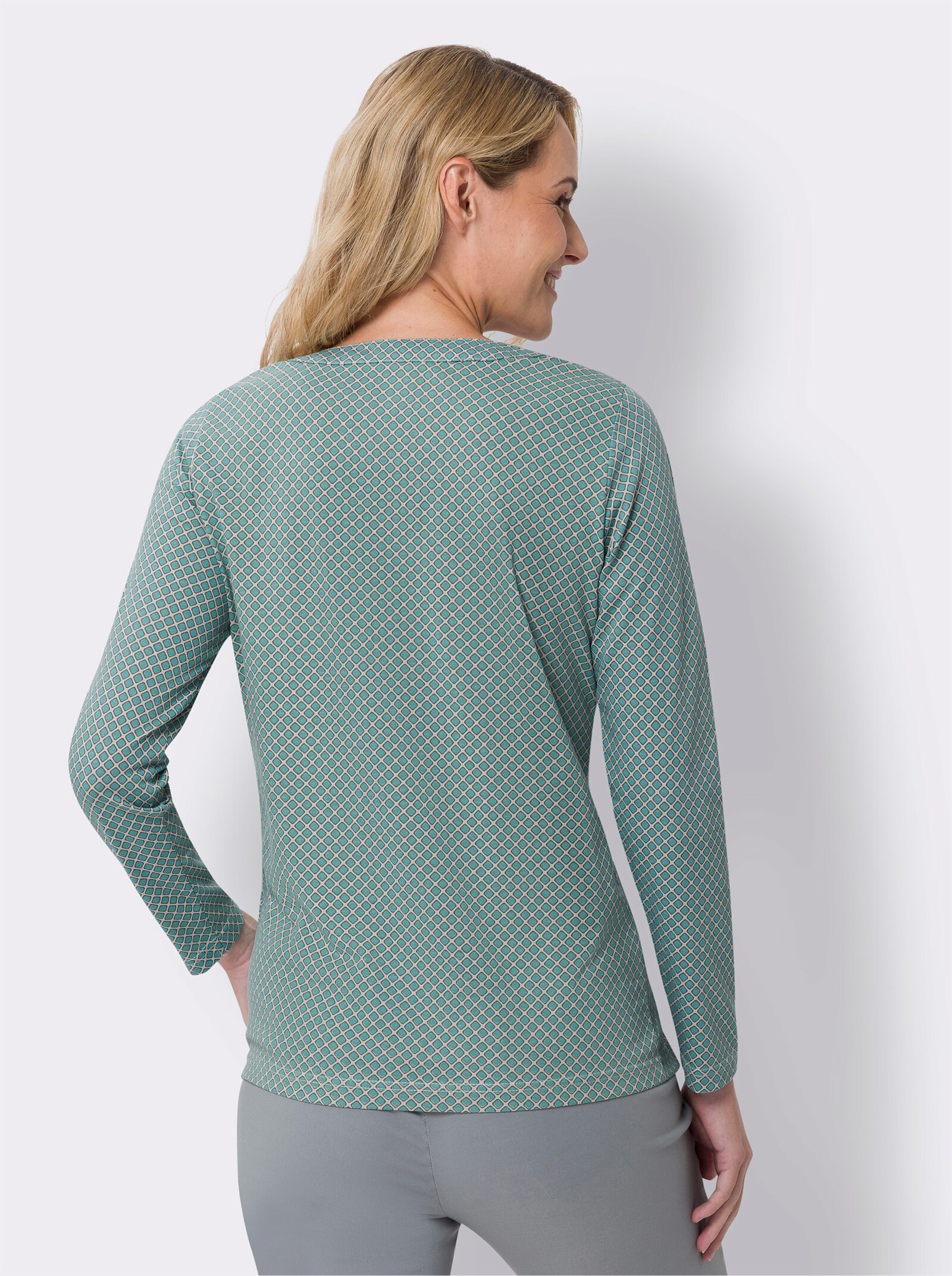 Langarmshirt mit Minimal-Muster - grau-ozean-bedruckt