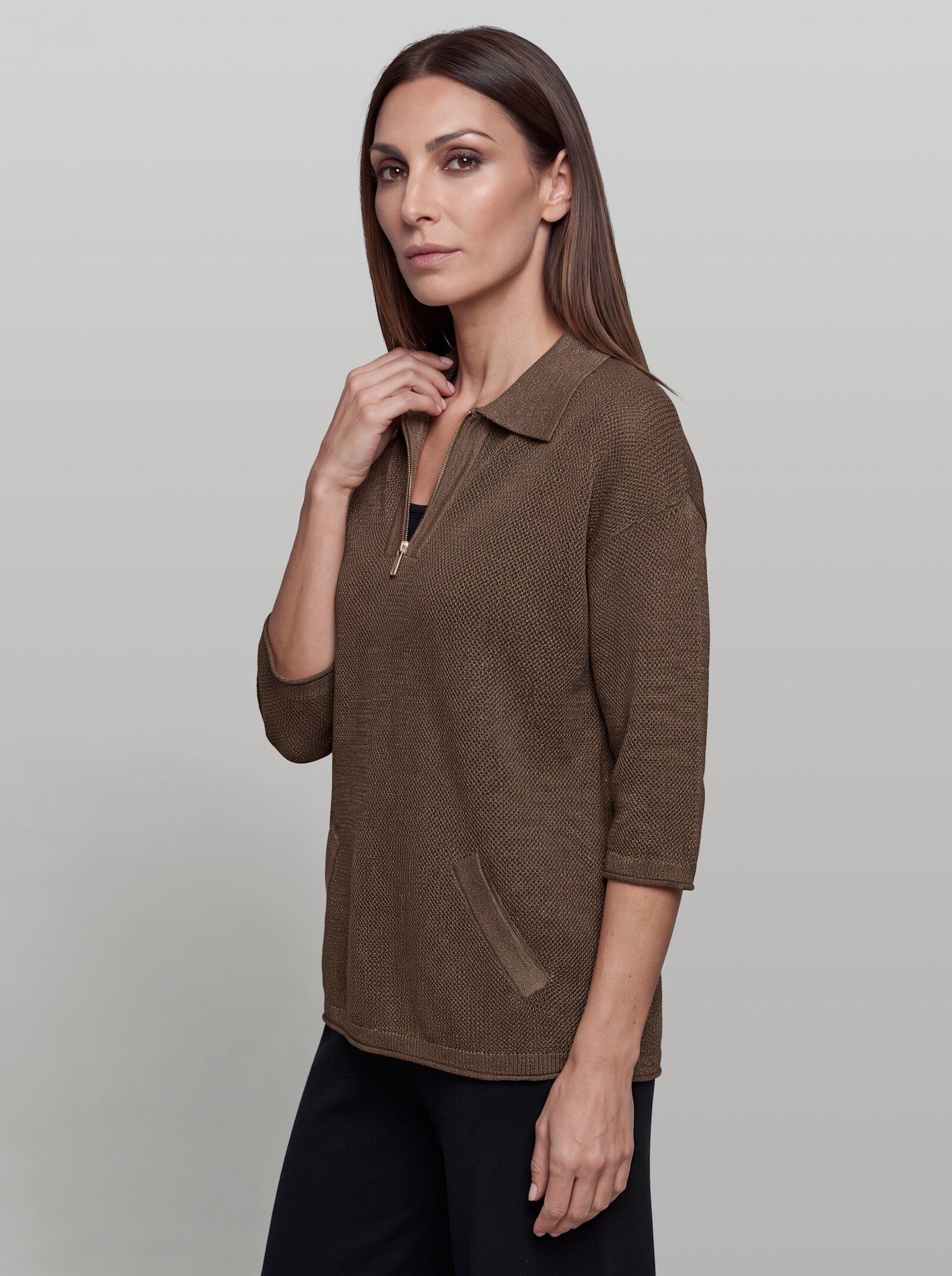 heine Kurzarmpullover aus Ajourstrick - schoko