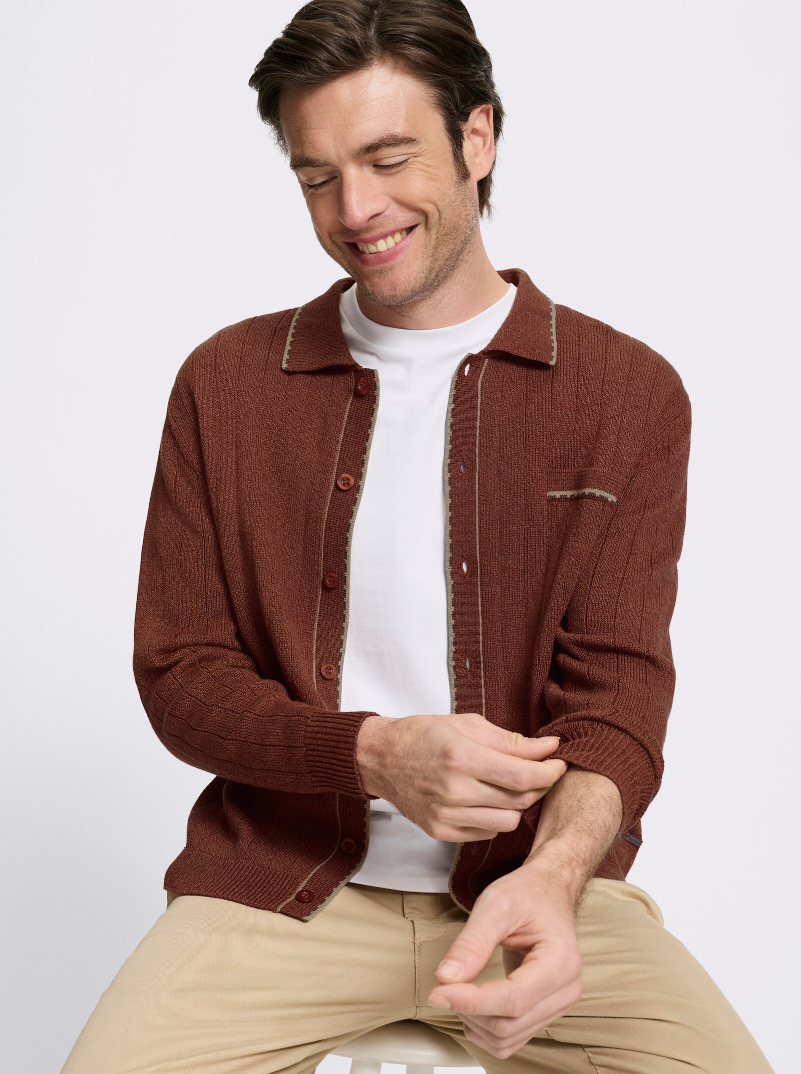 Marco Donati Strickjacke mit Ripp-Muster, 50% Baumwolle - rostrot-meliert