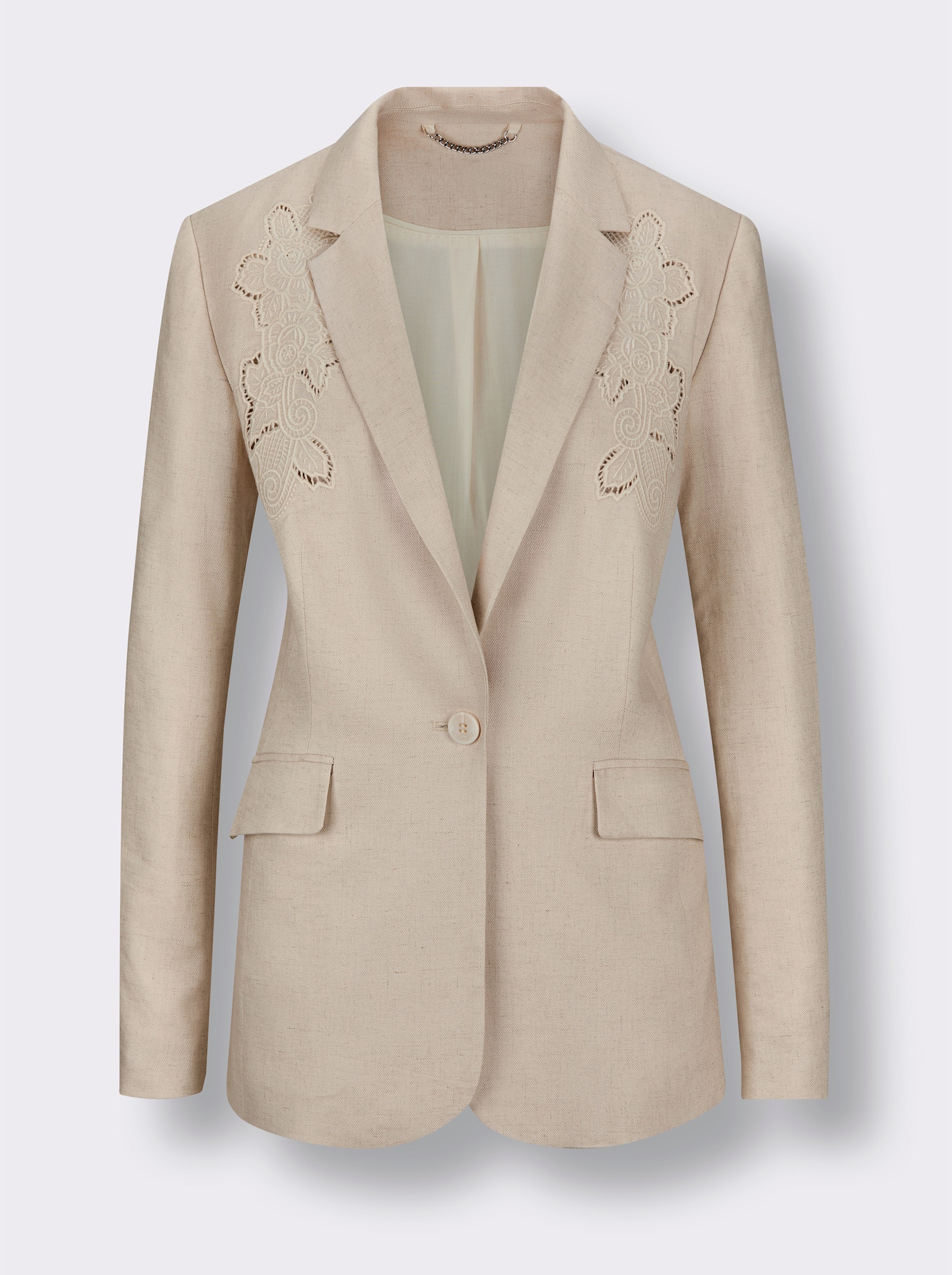 CREATION L PREMIUM Leinenblazer mit Stickerei - sand-meliert