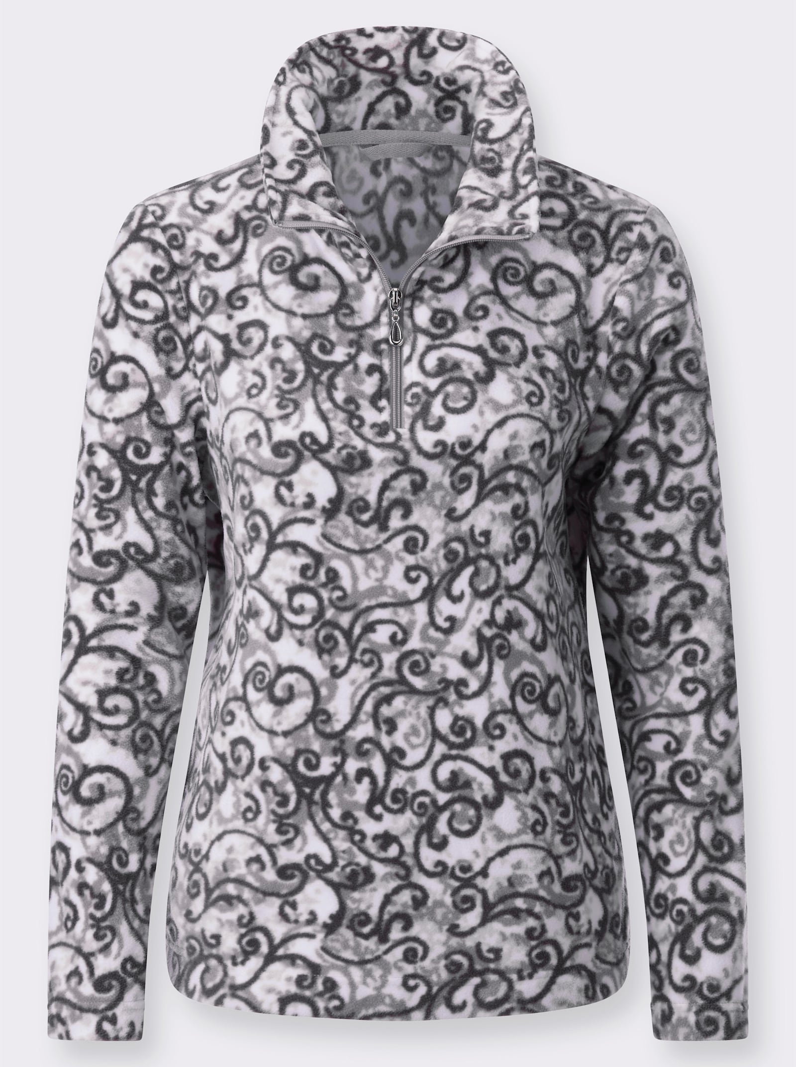 Fleeceshirt mit Umlegekragen - steingrau-anthrazit-bedruckt