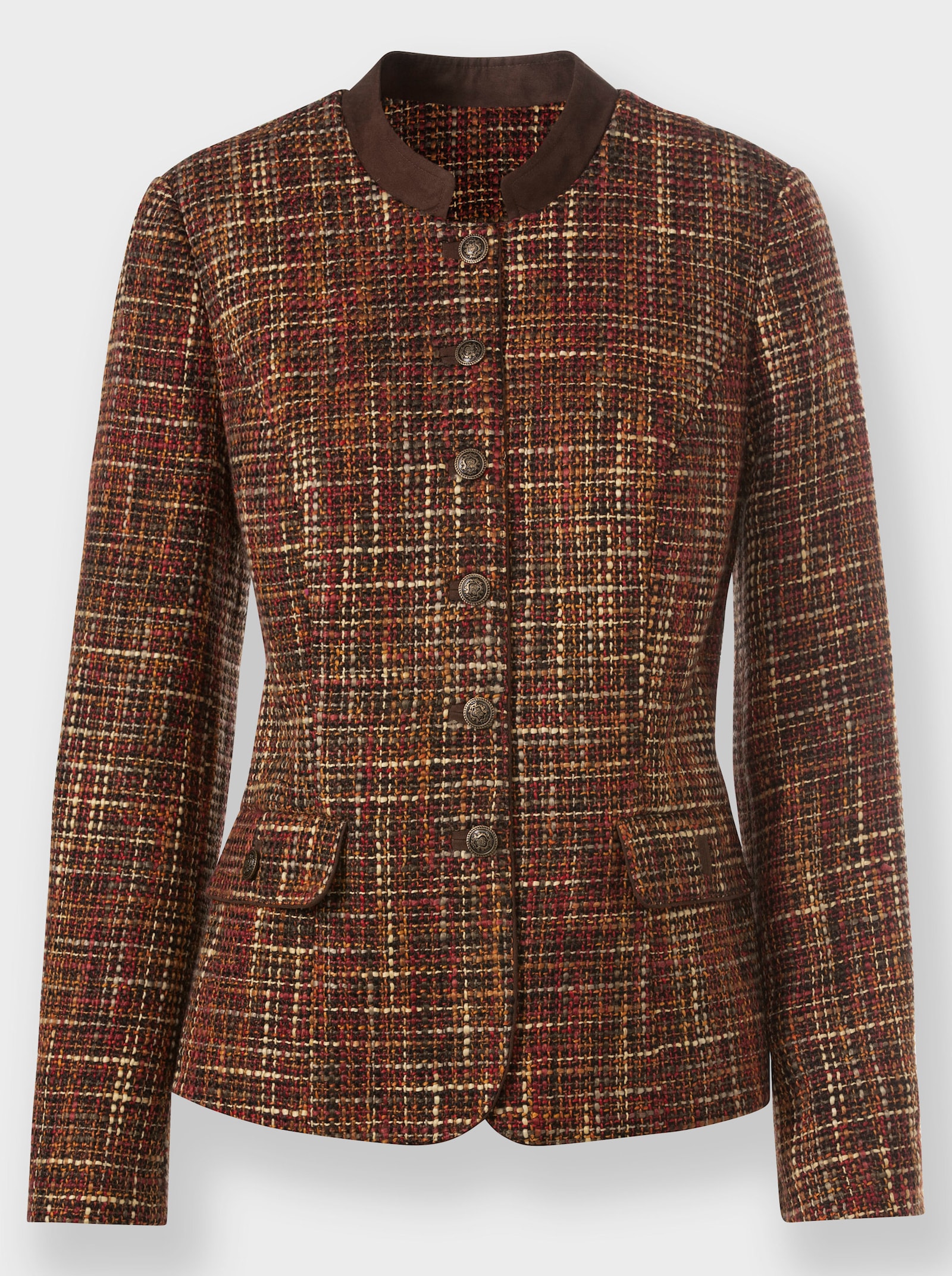 Bouclé-Blazer mit Blenden in Veloursleder-Optik - braun-rostrot-gemustert