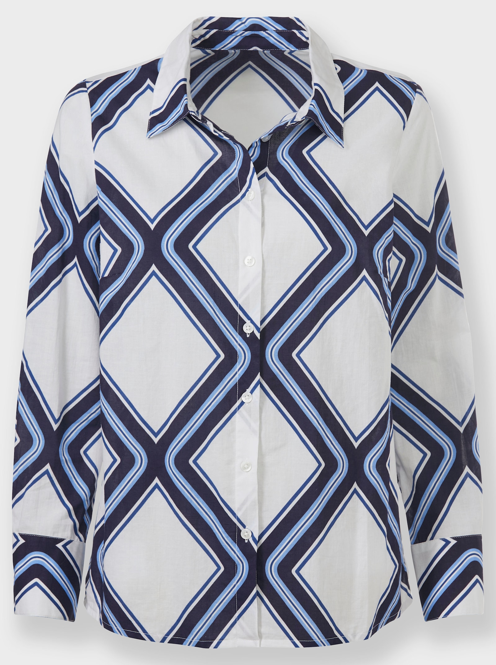 heine Druckbluse mit Langarm - ecru-marine-bedruckt