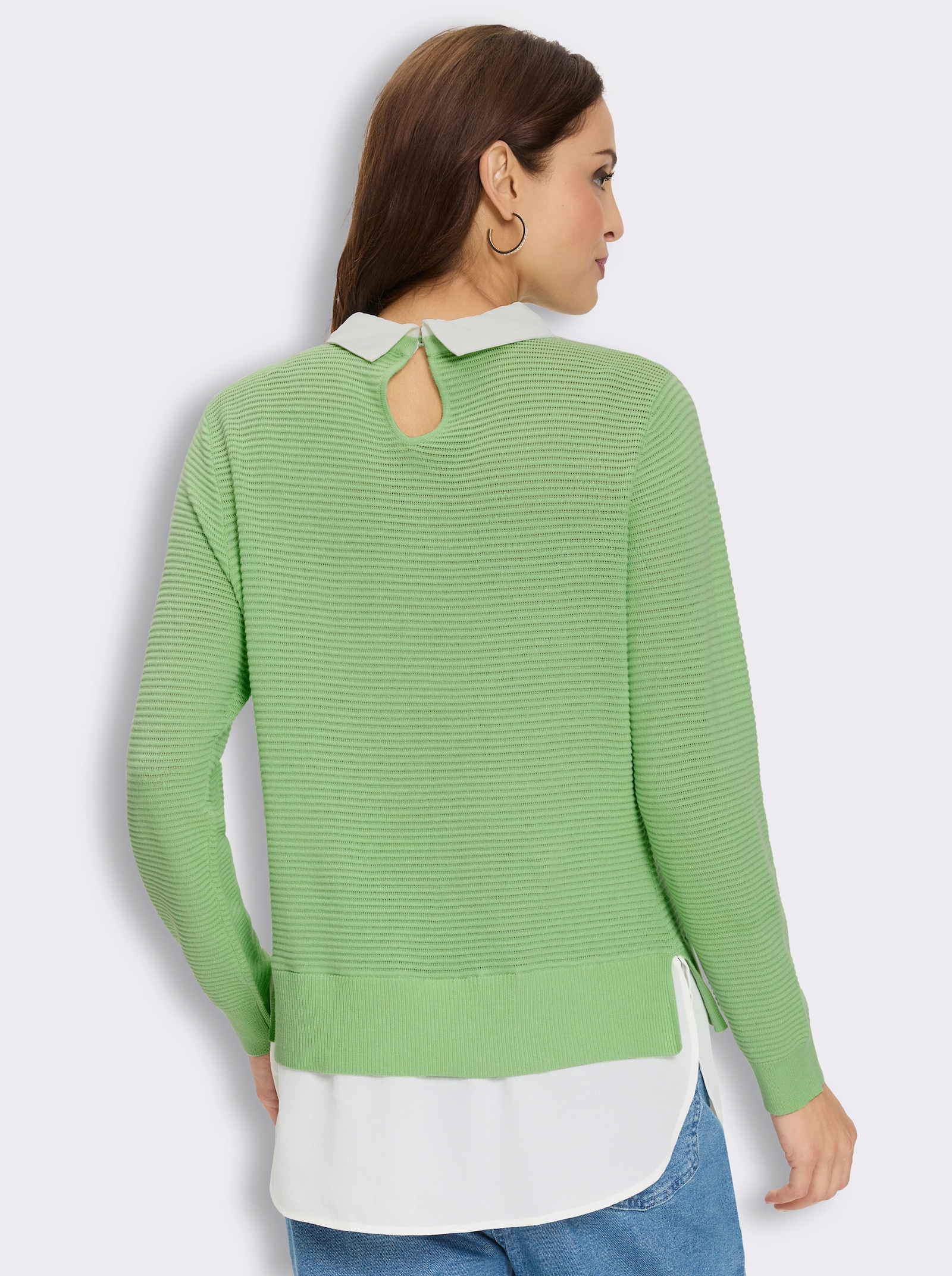 2-in-1-Pullover mit Steinchenverzierung am Kragen - reseda