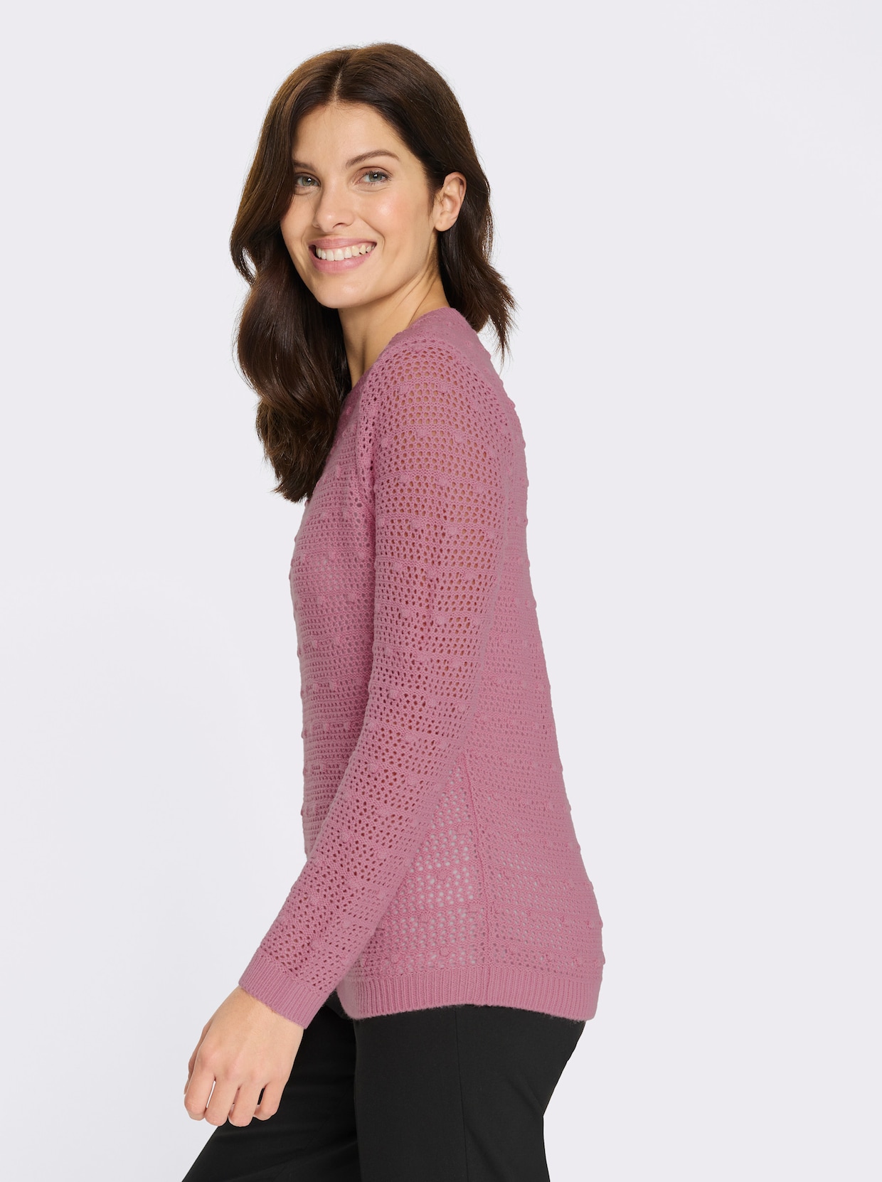 Ajourpullover mit eingestrickten Punkten - altrosa