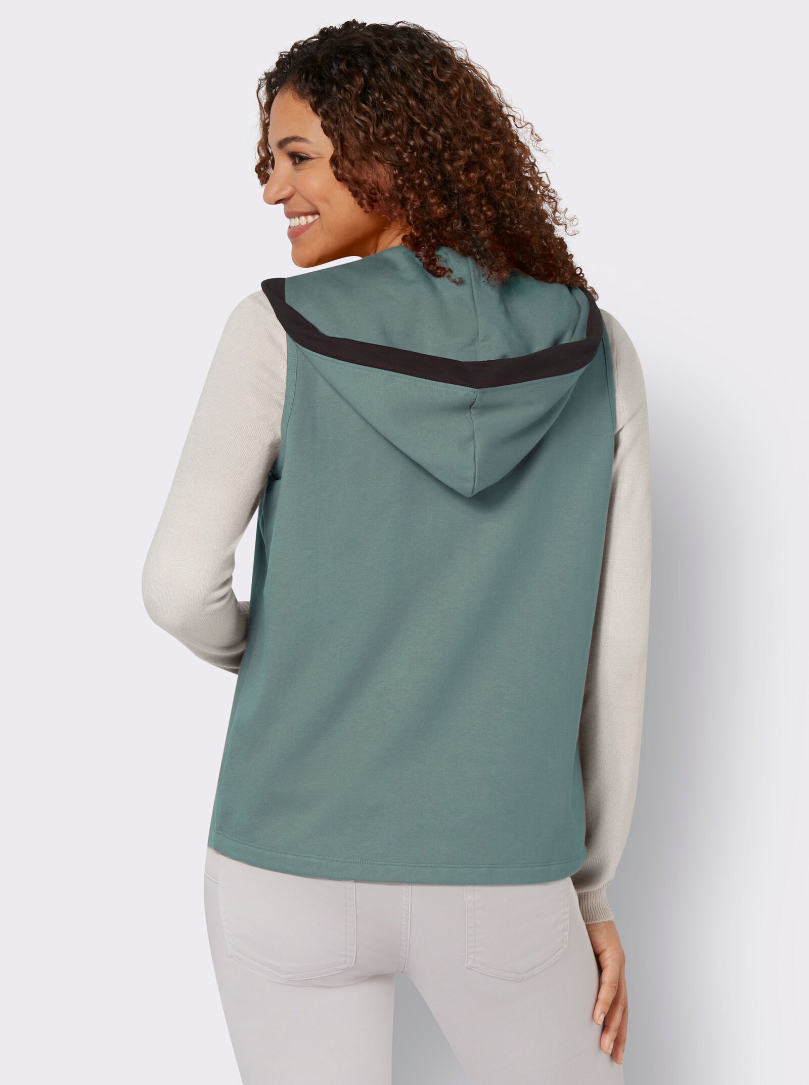 Sweatweste mit Schriftzug-Bindeband - jade