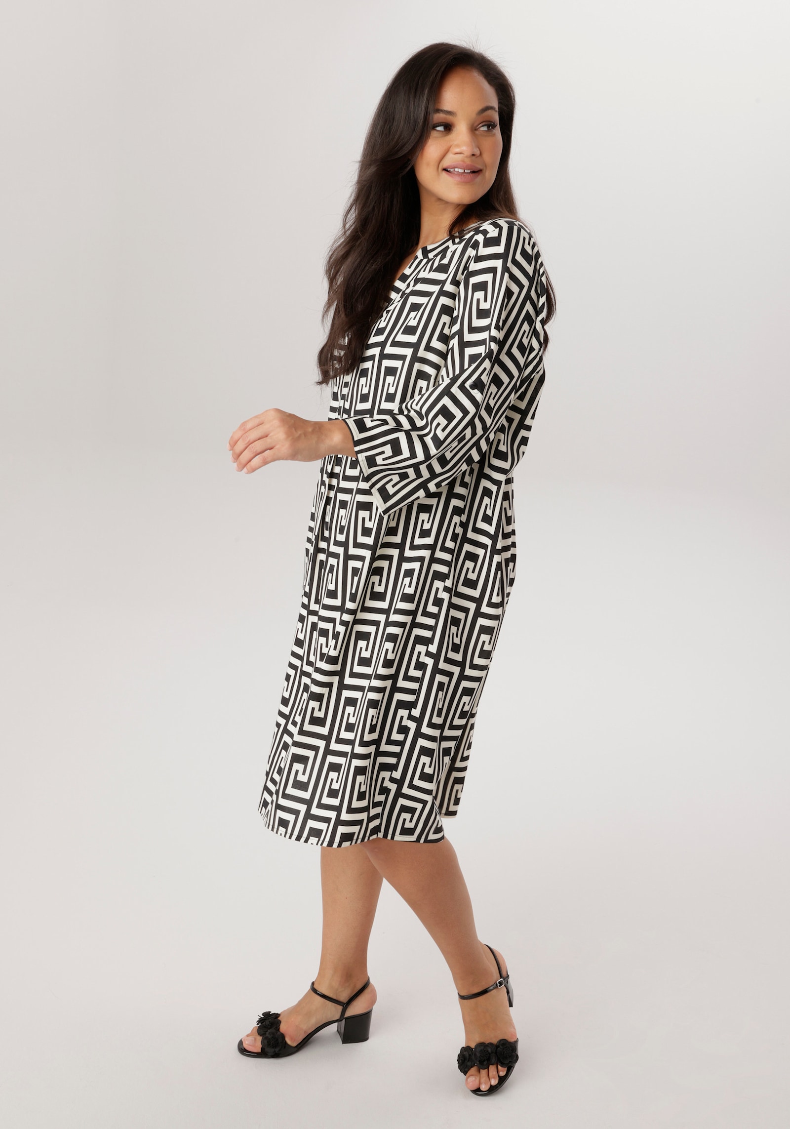 Aniston PLUS Blusenkleid - schwarz-weiß