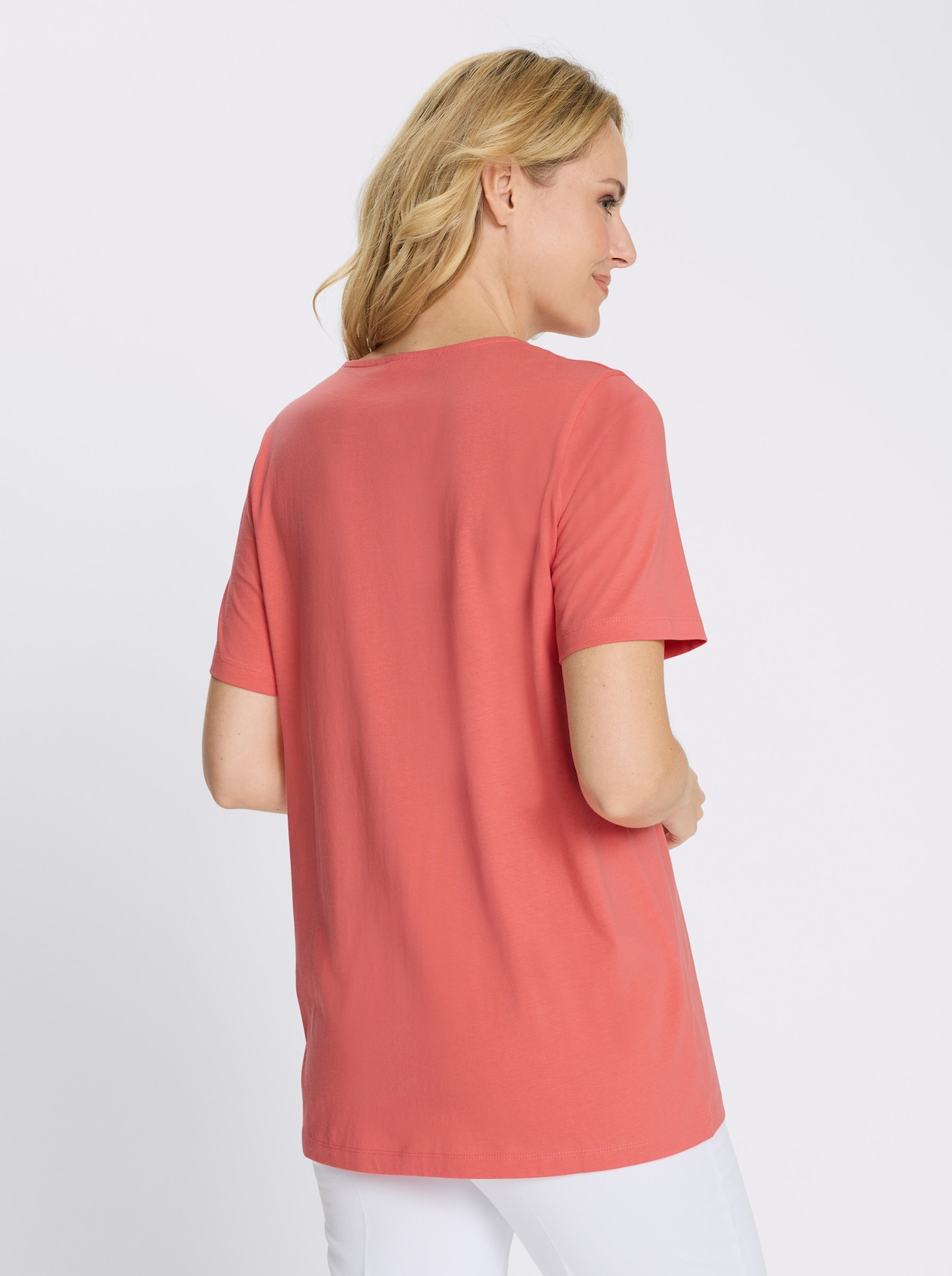 Longshirt mit Zierknopfleiste - koralle