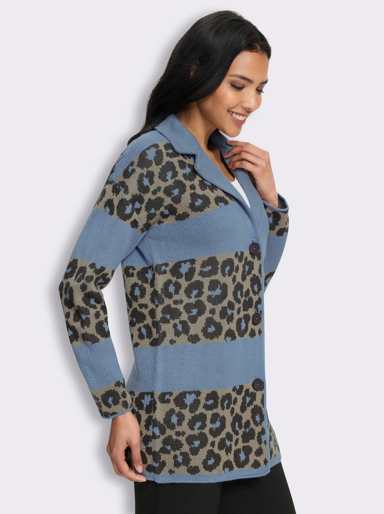 Jacquardstrickjacke im Mustermix - bleu-graphit-gemustert