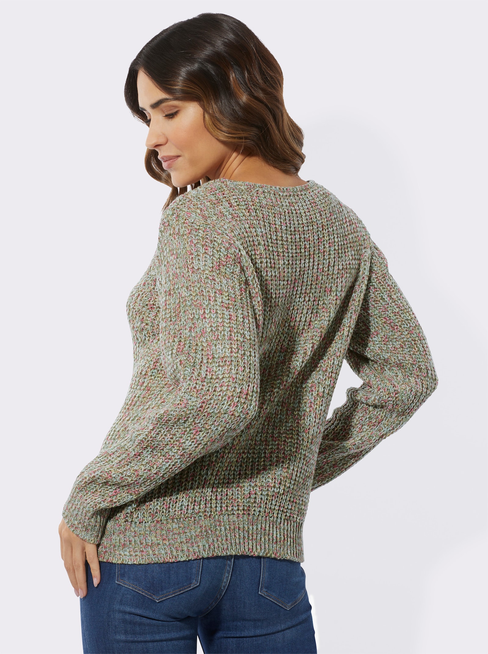 Rundhalspullover mit Zopfmuster - khaki