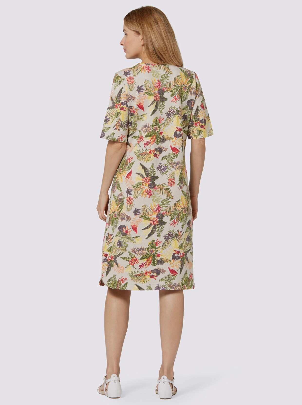 Shirtkleid - lindgrün-papaya-bedruckt