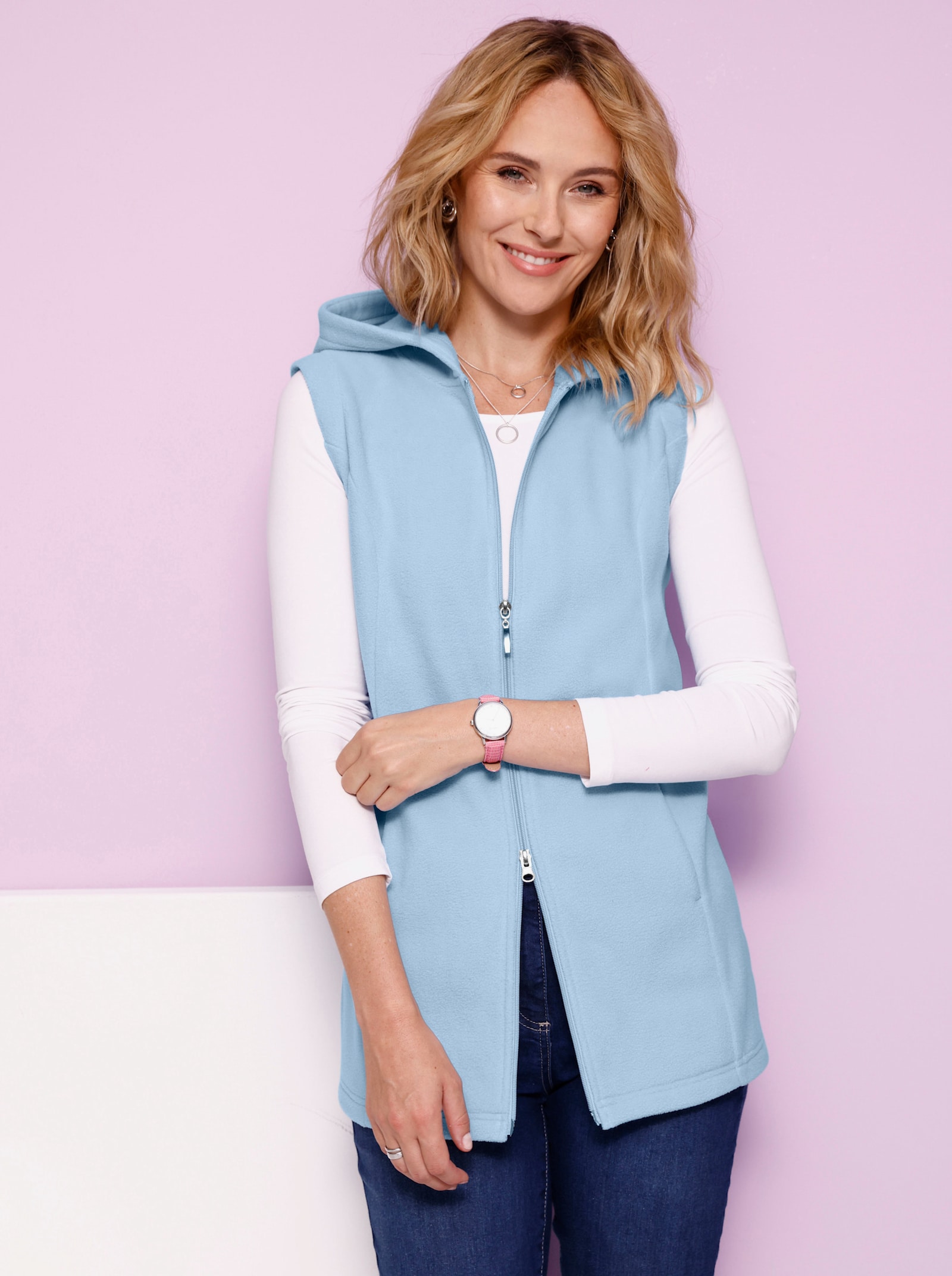 Fleeceweste mit 2-Wege-Reißverschluss - eisblau