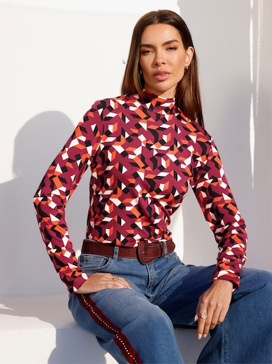 heine Stehkragenshirt mit Grafik-Print - dunkelrot-champagner-bedruckt