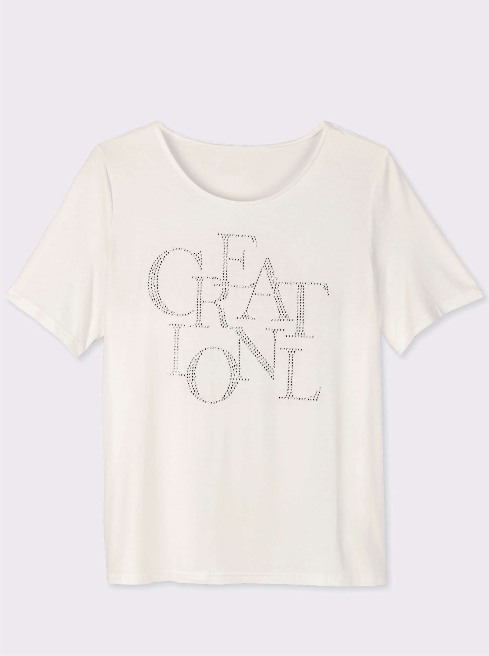 Kurzarmshirt mit Schriftzug aus Glitzersteinchen - ecru