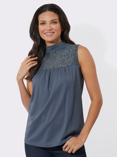 Shirttop mit Spitzen-Einsatz - rauchblau