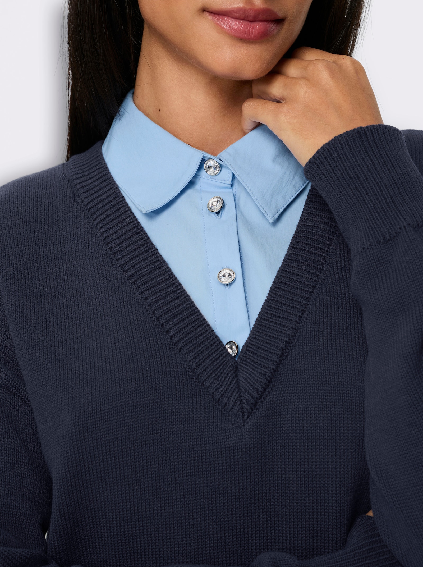 heine Katoenen pullover in 2-in-1-look - marine/ijsblauw