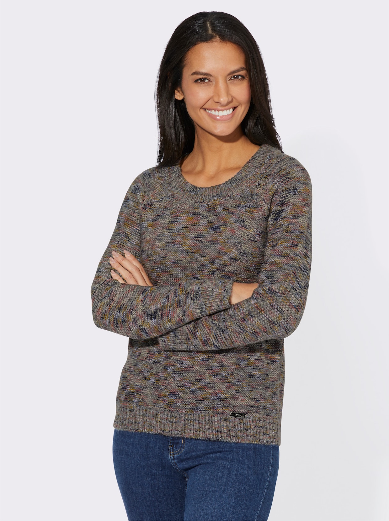 Pullover met ronde hals - grijs/hortensia gemêleerd